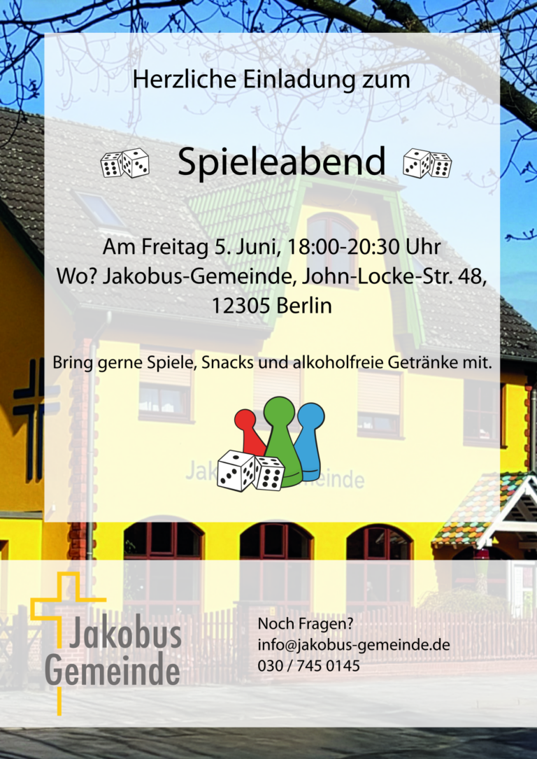 Spieleabend in der Jakobus-Gemeinde am 5.6., 18:00-20:30 Uhr